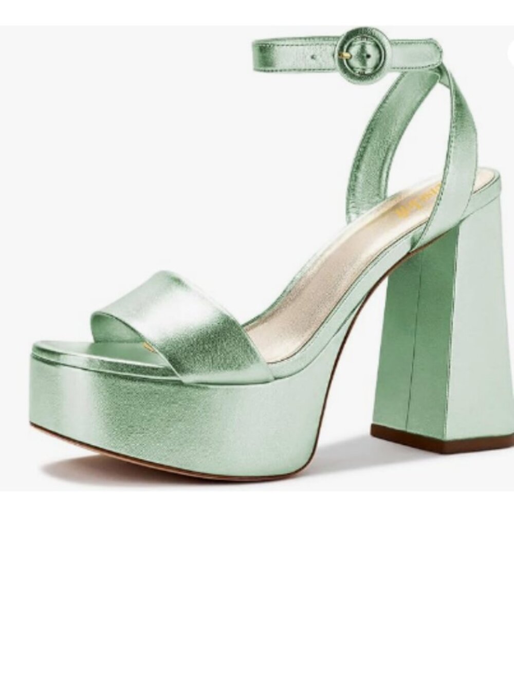 miss left Pale Green Open Toe Platform Ankle Strap Backless Chunky Heels Sandals